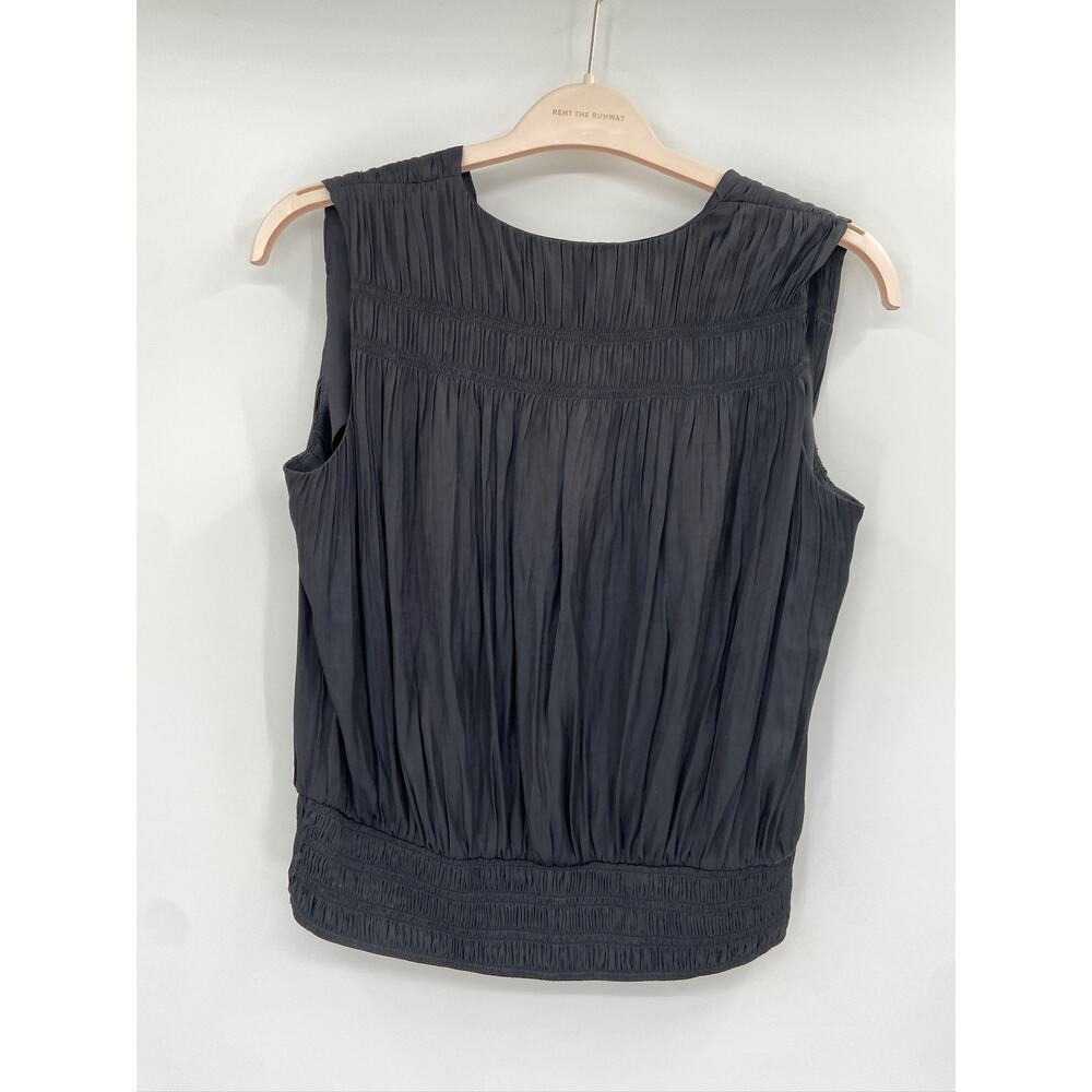 Frame Noir Black Pleated V-Neck Sleeveless Smocked Hem Top Size Small - Picture 6 of 6